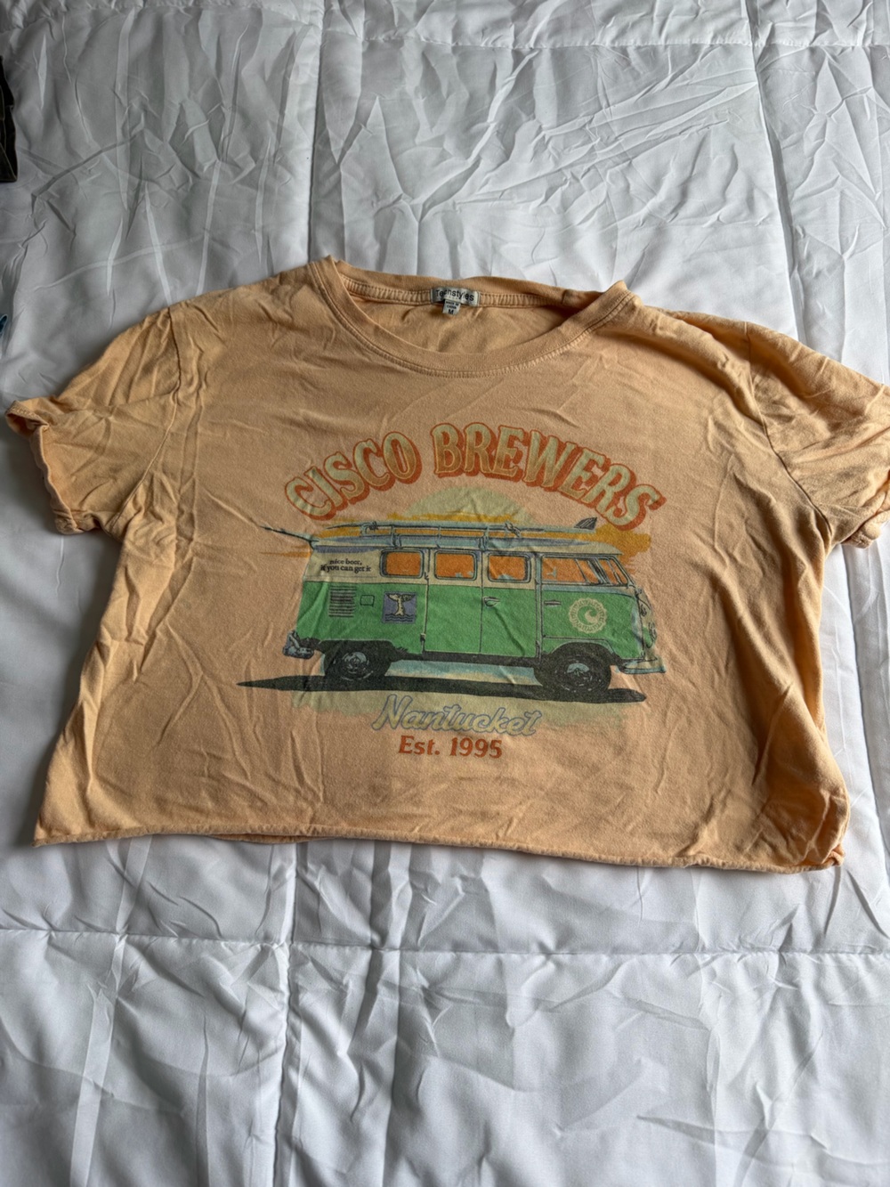 Cisco Brewers Nantucket Peach Graphic Crop Top with Green Van